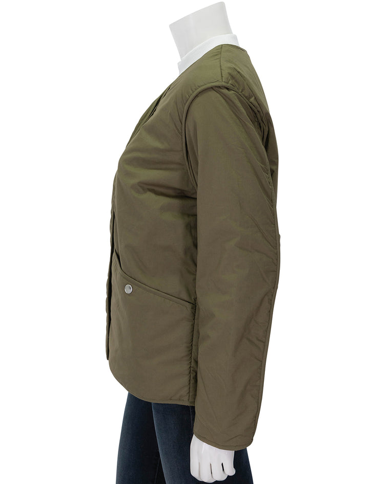 Side view of Rails' willey jacket in olive.