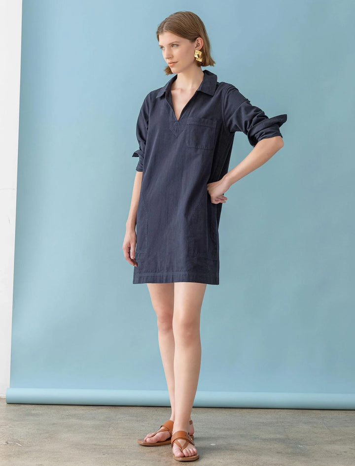 split neck collared dress in navy