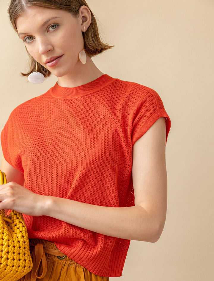 short sleeve crewneck sweater in begonia