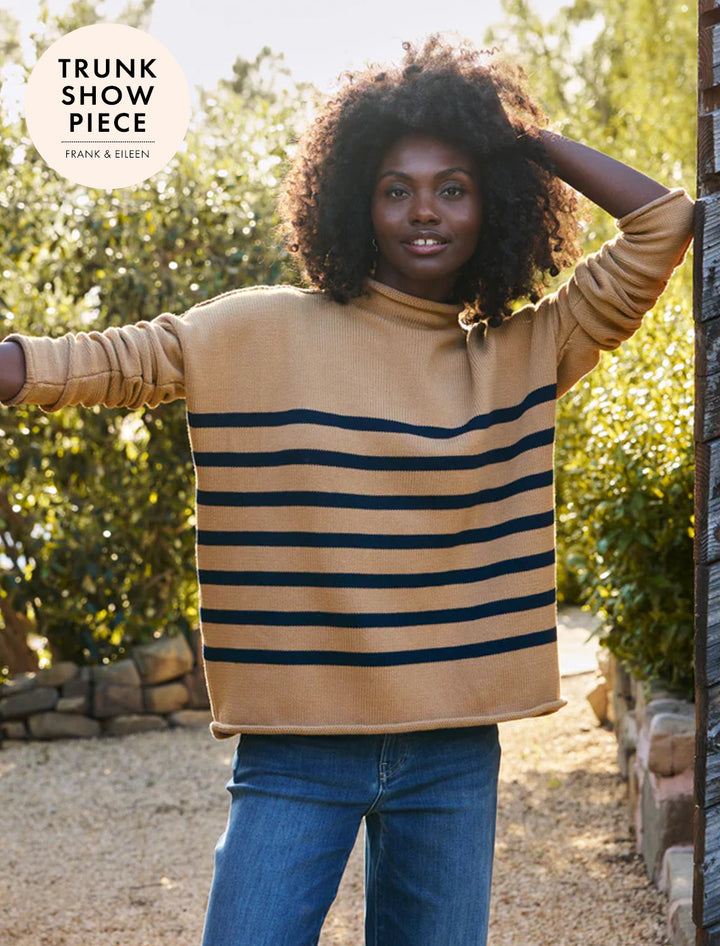 monterey sweater in camel and navy stripe