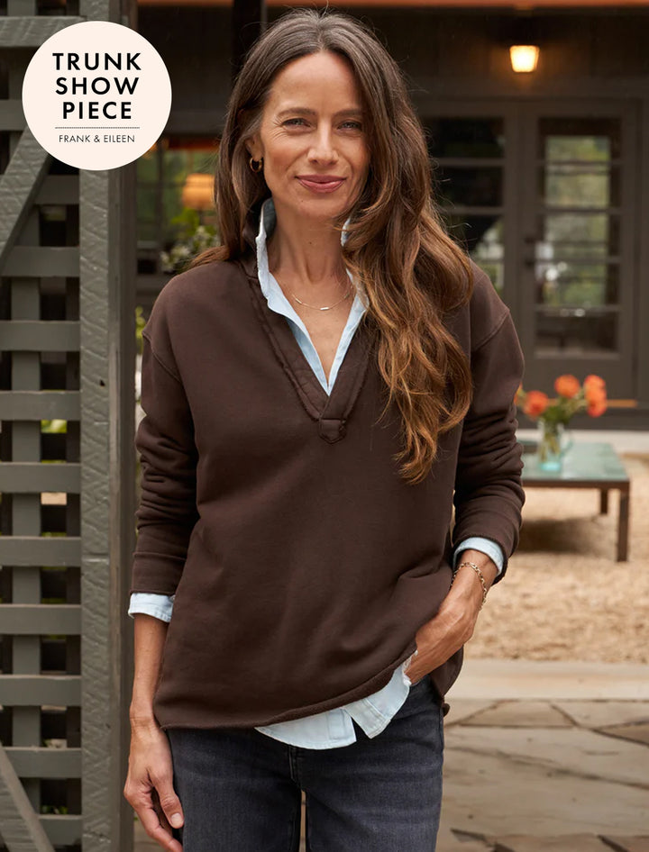 patrick popover triple fleece henley in irish chocolate