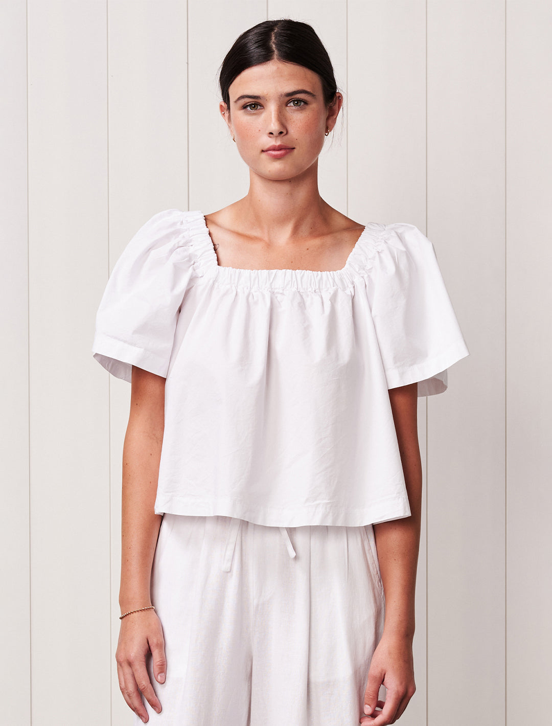 poplin swing top in white