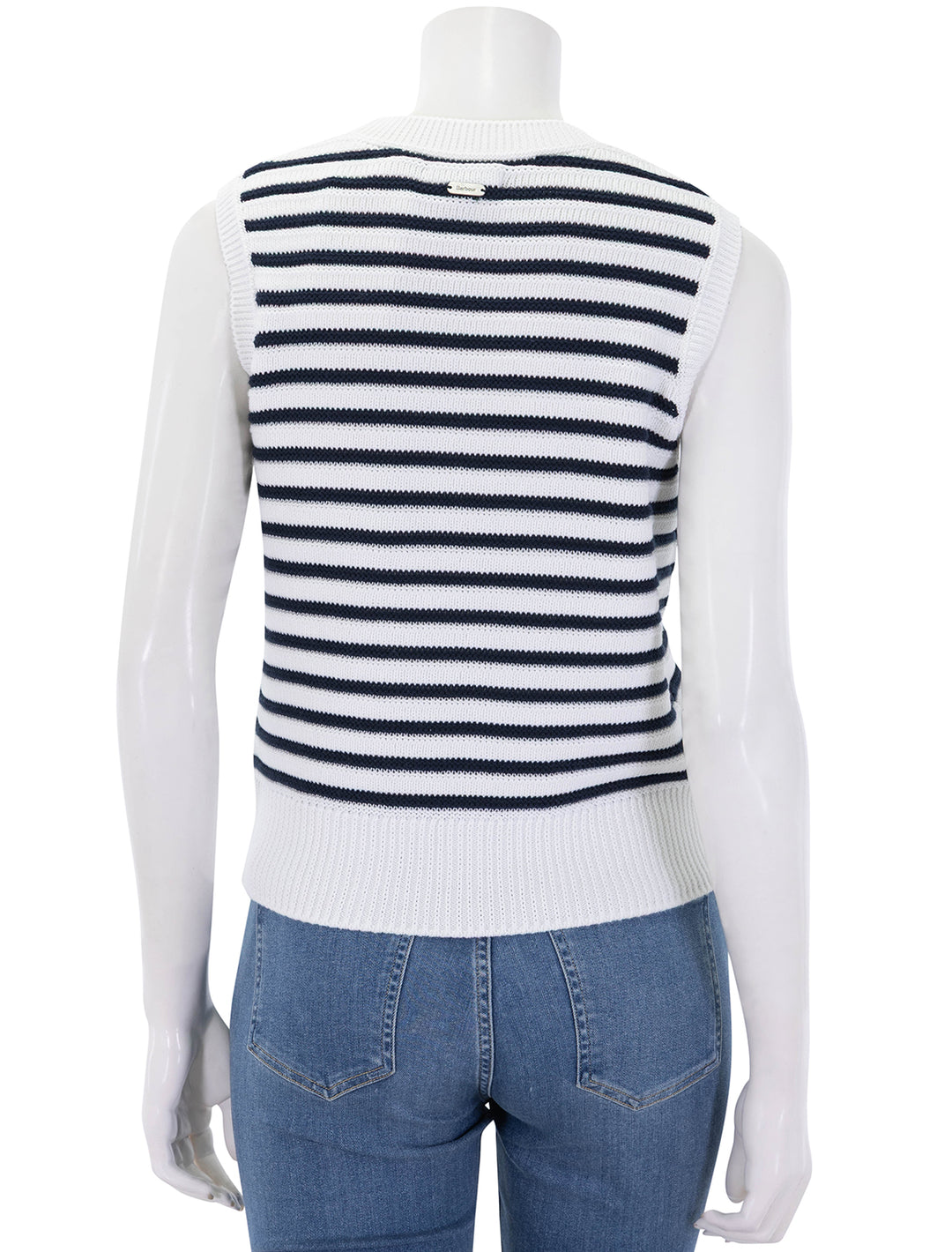 emberly sleeveless knit tank in cloud and navy stripe
