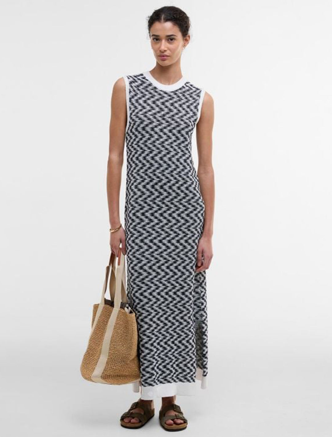 olivia zig zag knitted dress in cloud and navy
