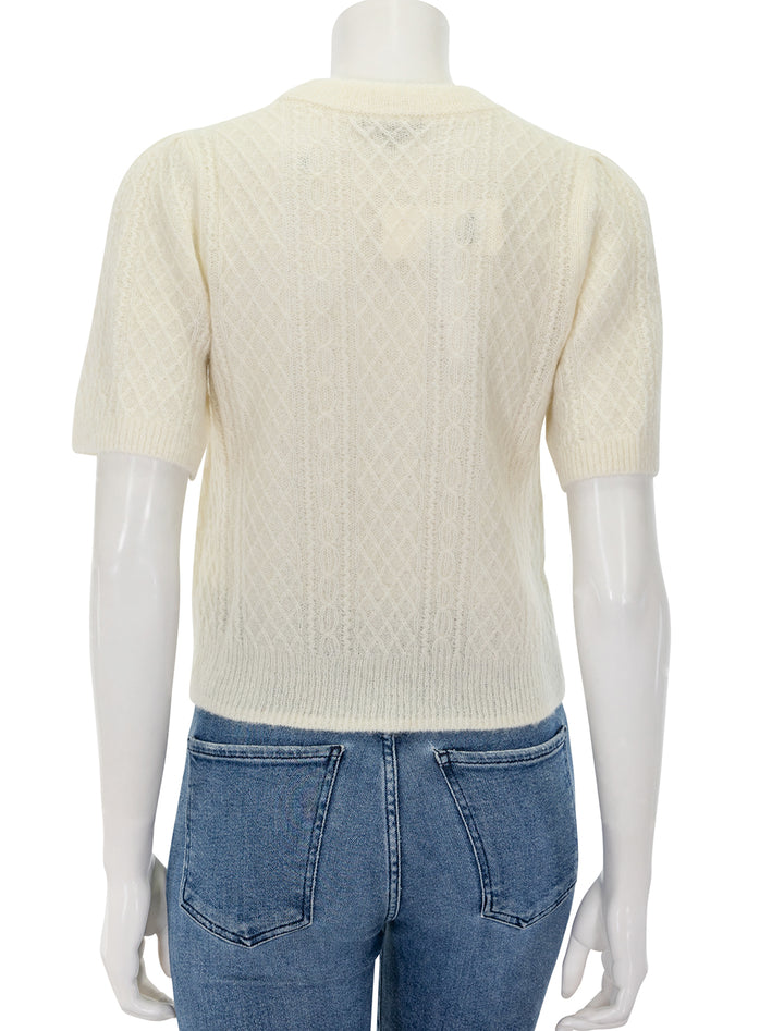 Back view of Lilla P.'s cropped cable sweater in ivory.