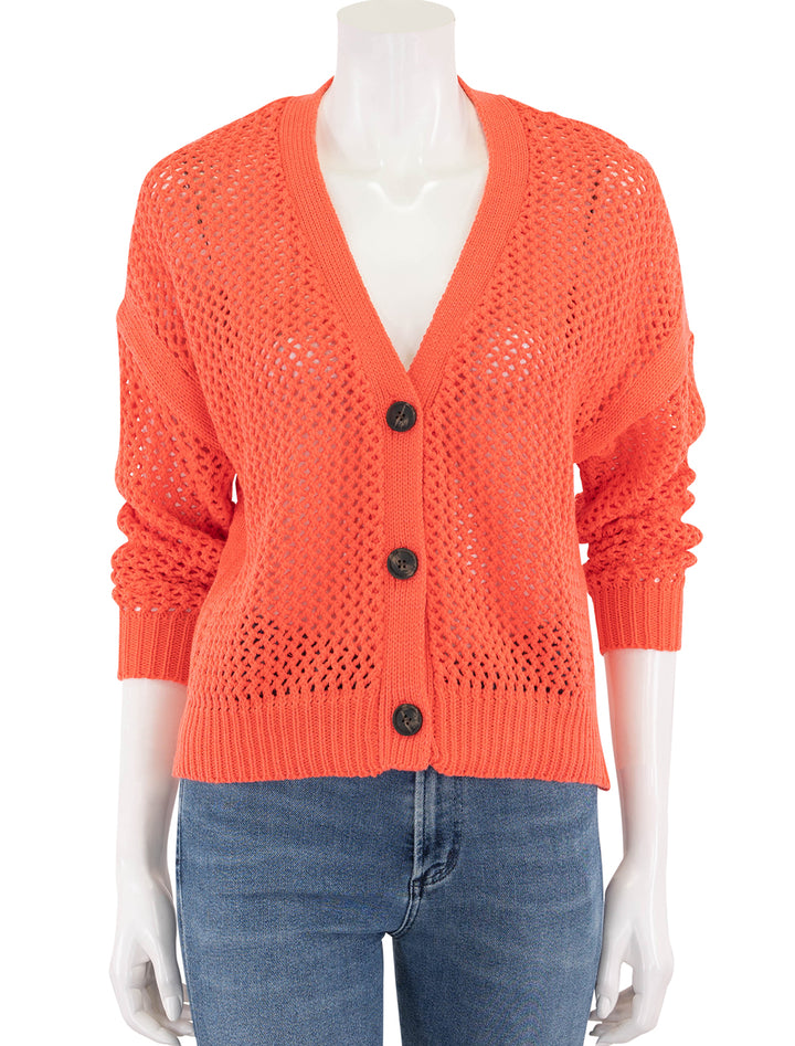 maggie fishnet cardigan in hot coral