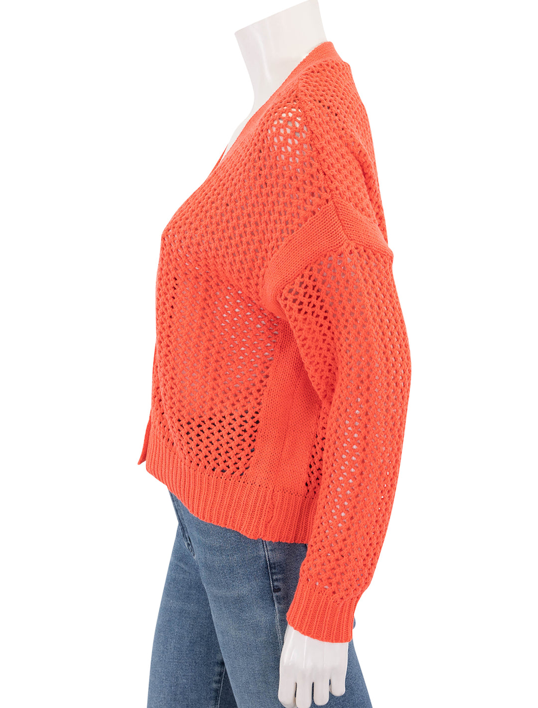 maggie fishnet cardigan in hot coral