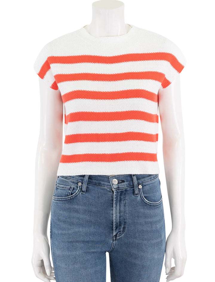 gillian crop sweater in hot coral and white stripe