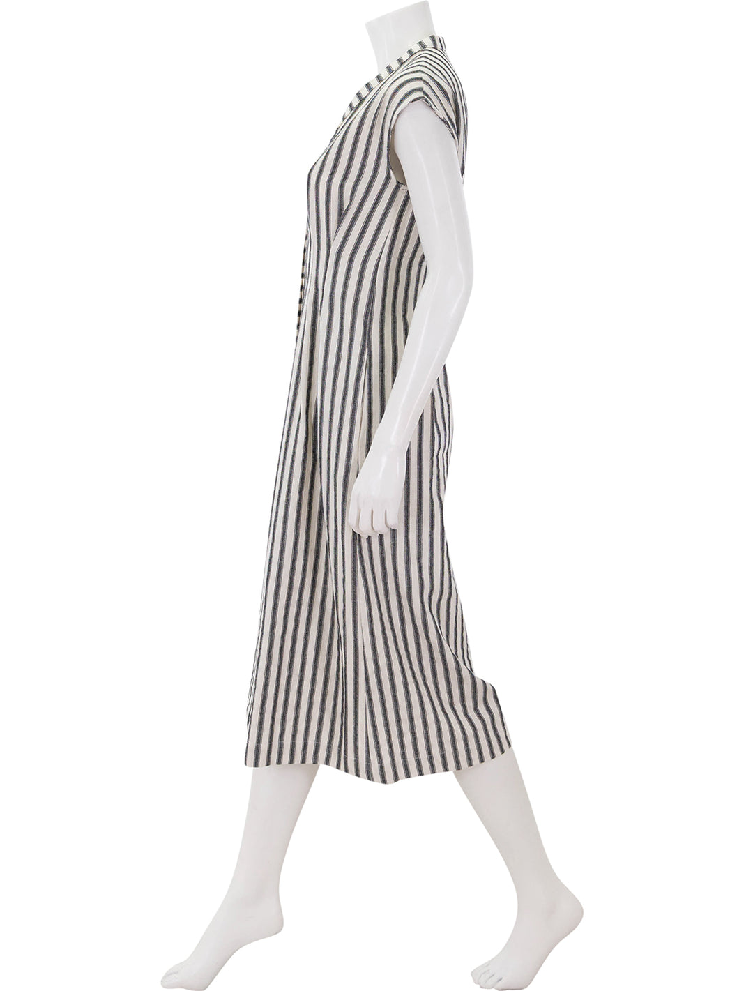 jamila button front midi dress in black stripes