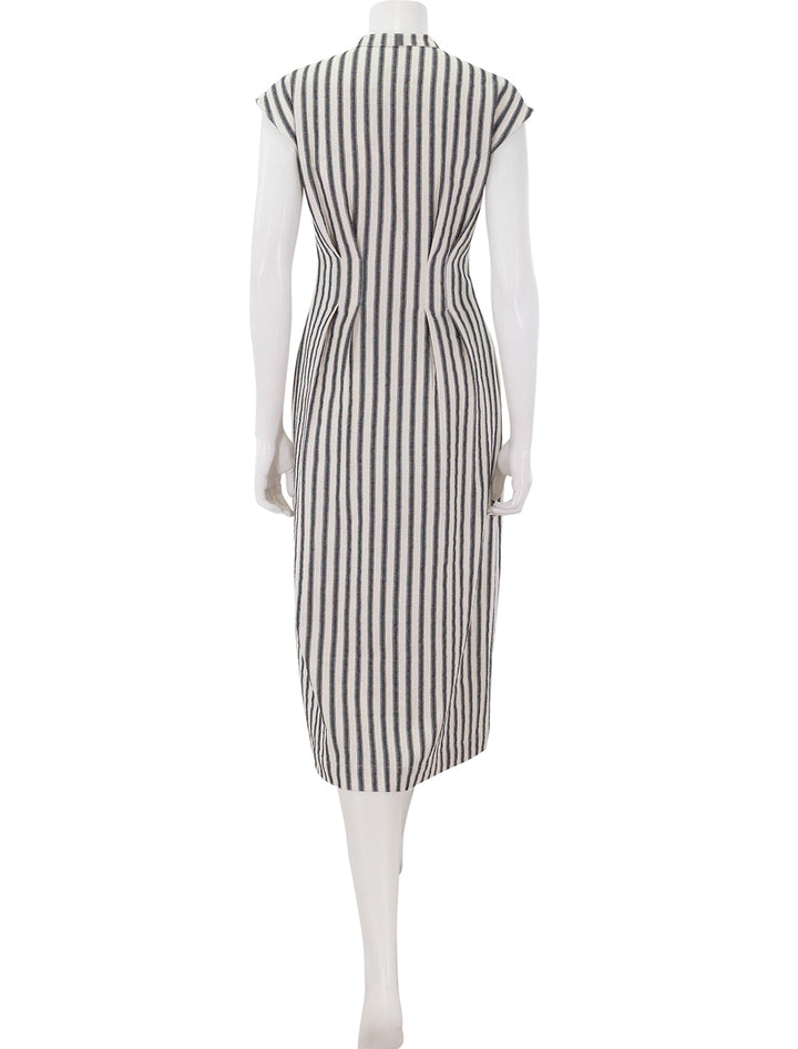 jamila button front midi dress in black stripes