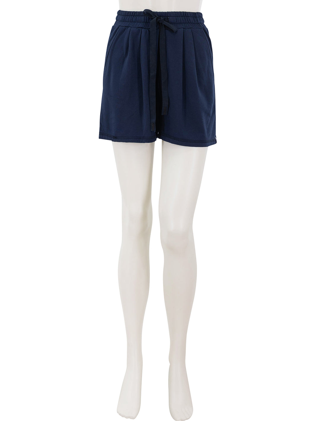 front view of softest fleece pleated short in new navy