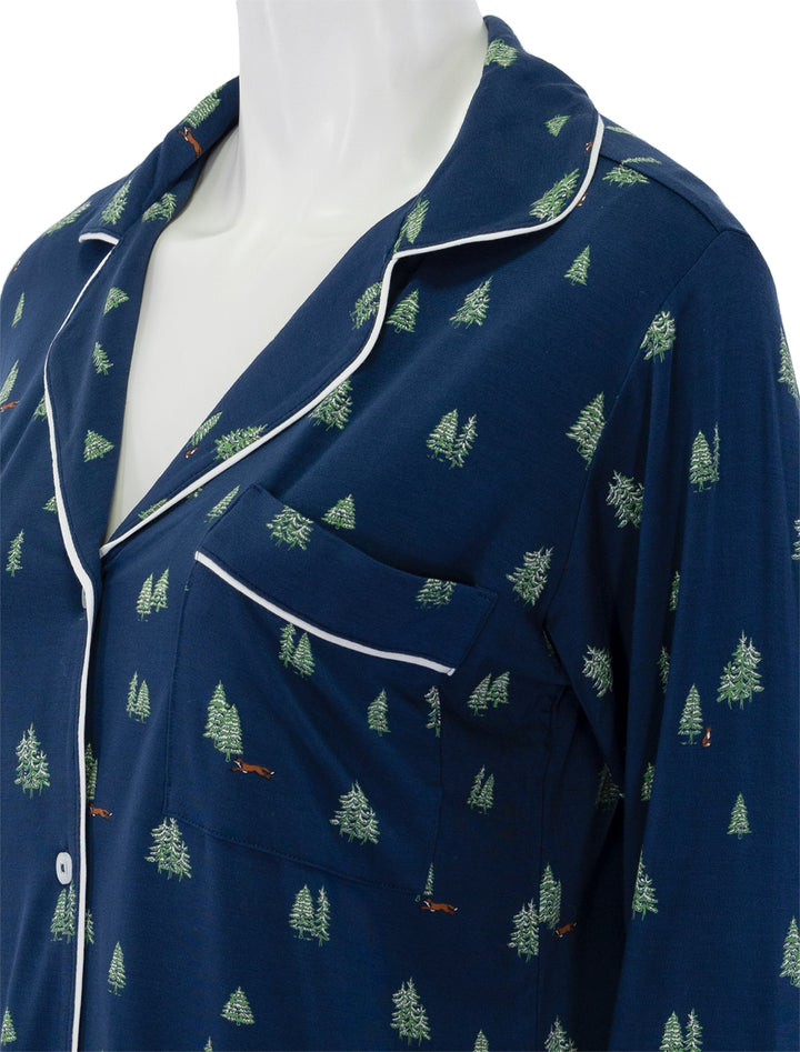 close up view of gisele long pj set in woodland pine