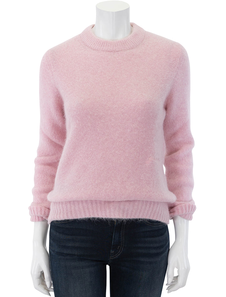 brushed alpaca o-neck sweater in chalk pink