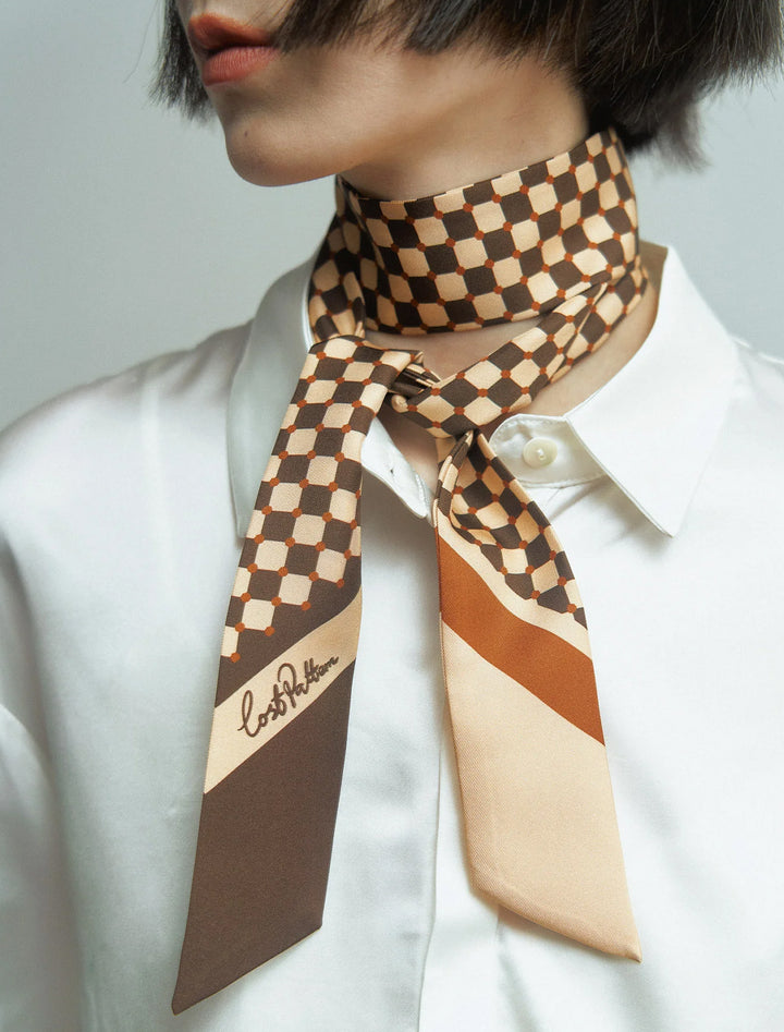 checkerboard skinny scarf in coffee