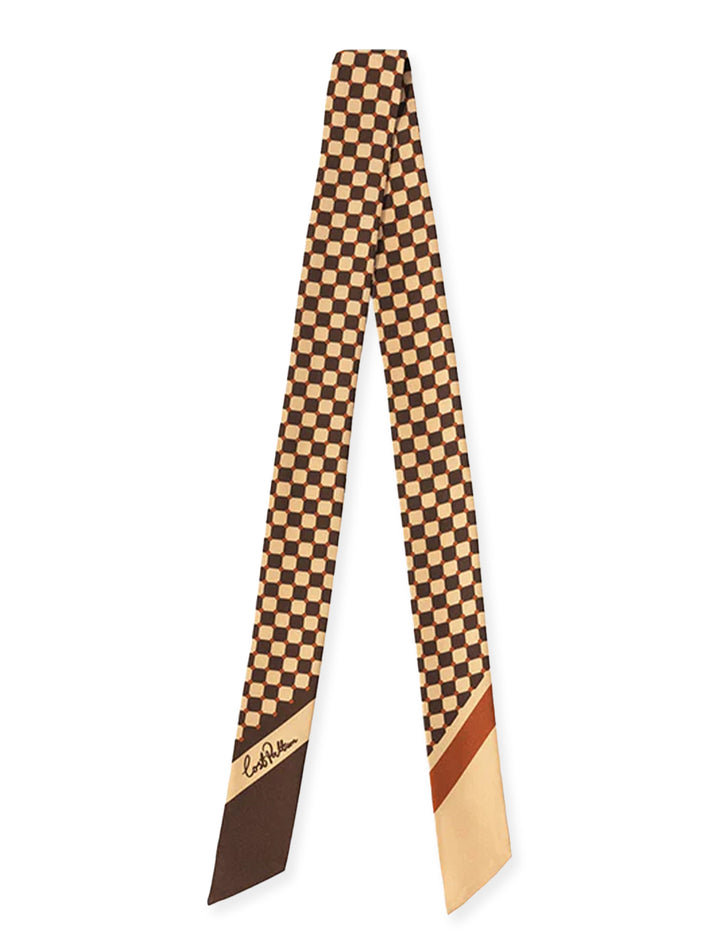 checkerboard skinny scarf in coffee