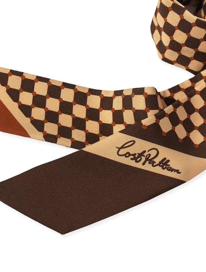 checkerboard skinny scarf in coffee