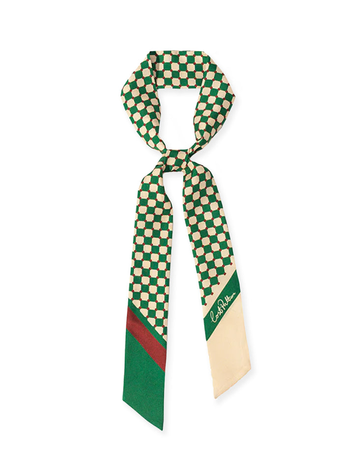 checkboard skinny scarf in green