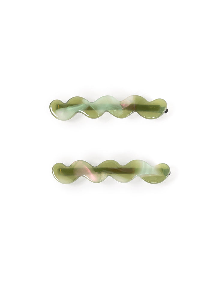 eco cloud wave slide hair pin set in olive pearl