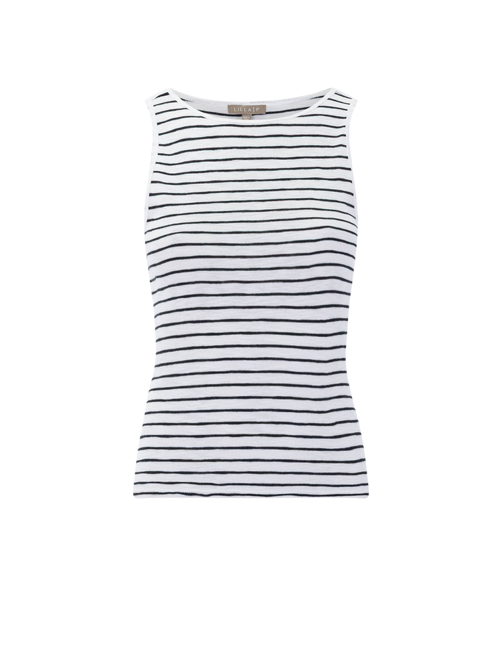 striped high neck tank in black stripe