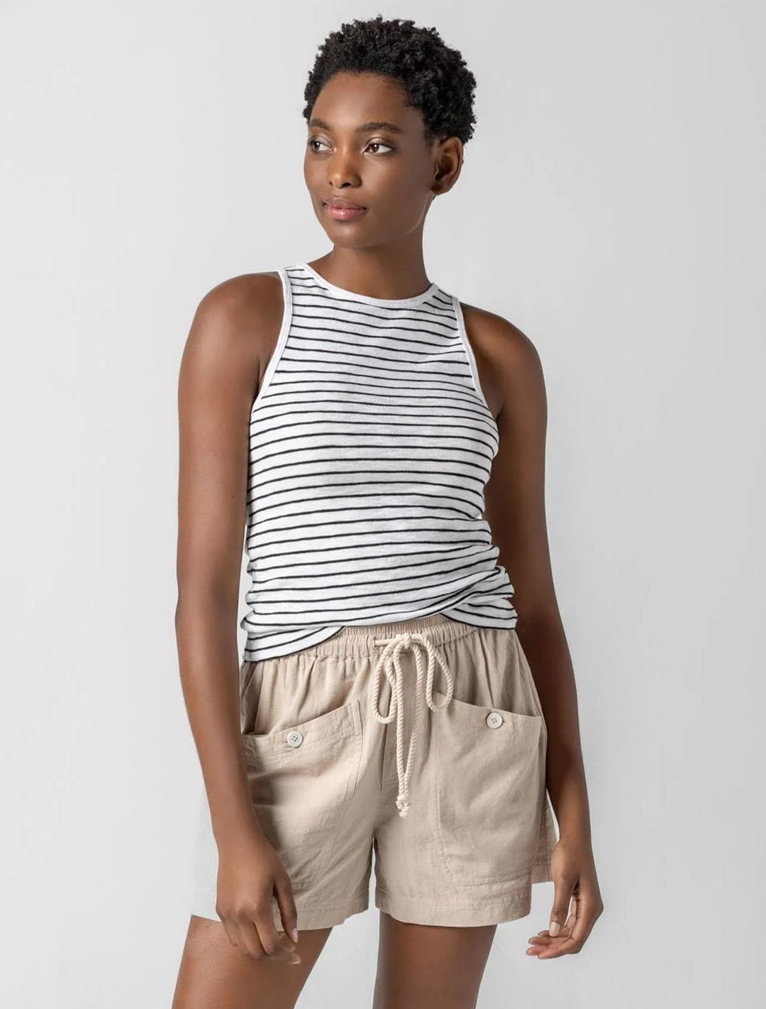 striped high neck tank in black stripe