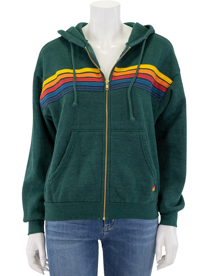 5 stripe zip hoodie in forest