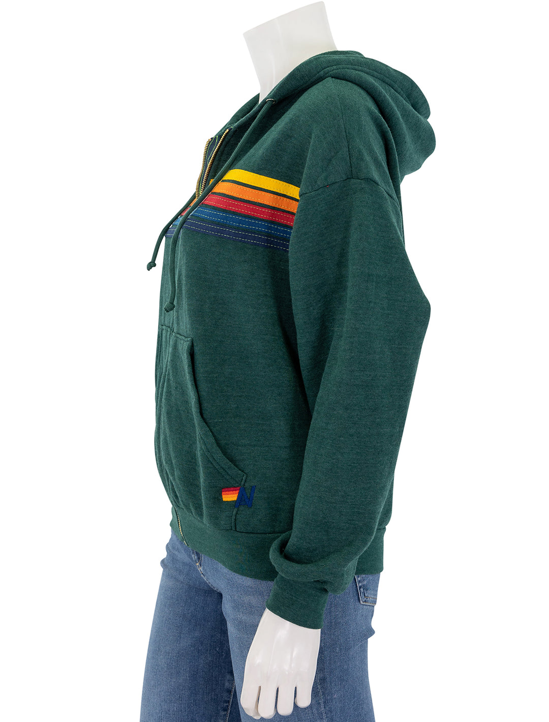 5 stripe zip hoodie in forest