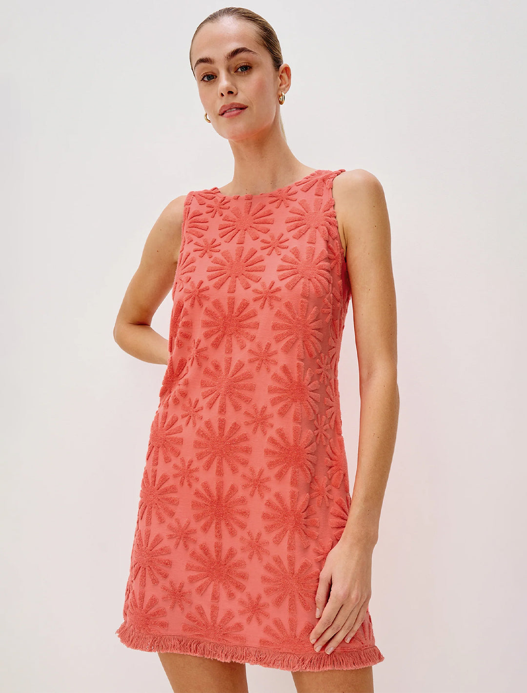 ginger shift in red sunburst jacquard