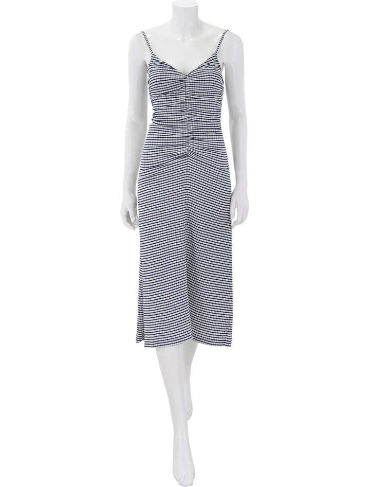 front view of mari dress in navy gingham