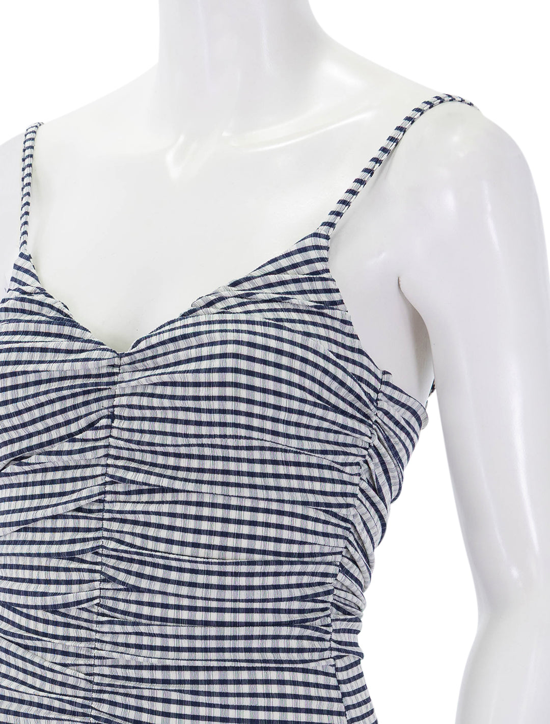 close up view of mari dress in navy gingham