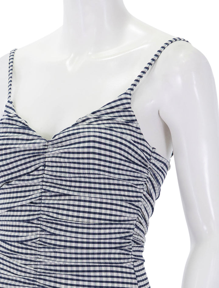 close up view of mari dress in navy gingham