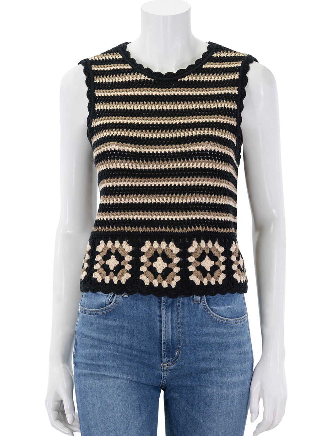 front view of hazel tank in milos crochet
