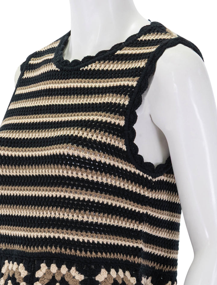 close up view of hazel tank in milos crochet