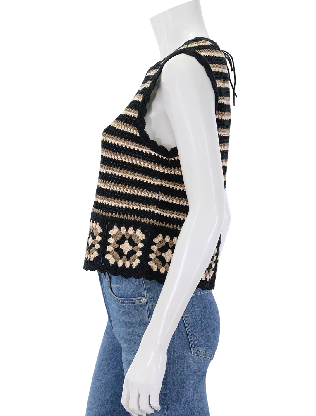 side view of hazel tank in milos crochet