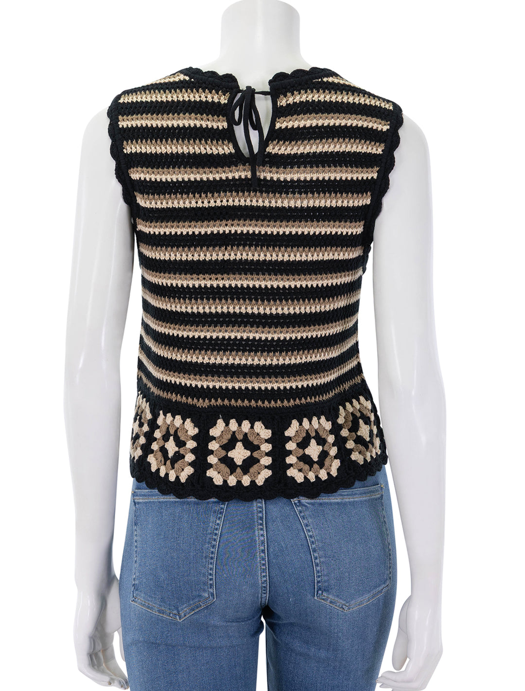 back view of hazel tank in milos crochet