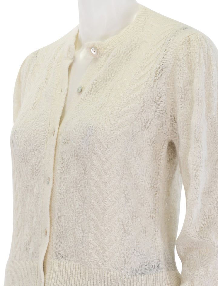 close up view of haley cardigan in ivory