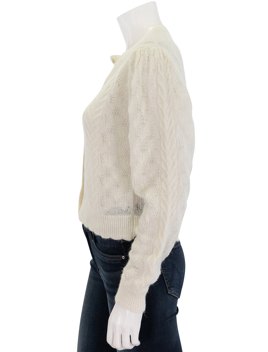 side view of haley cardigan in ivory