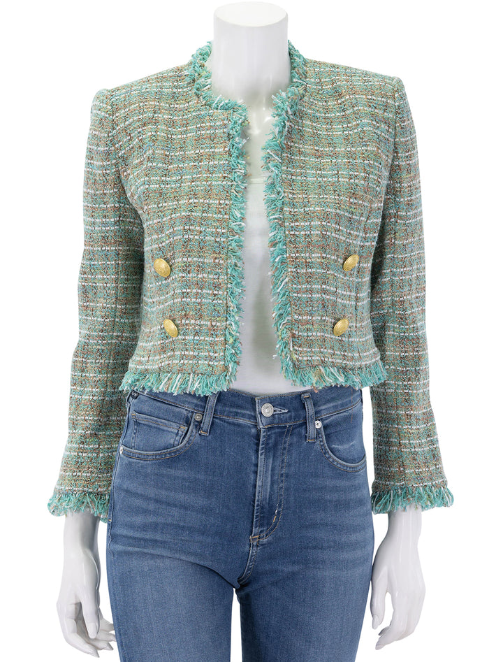 clydie collarless crop blazer in lagoon tweed