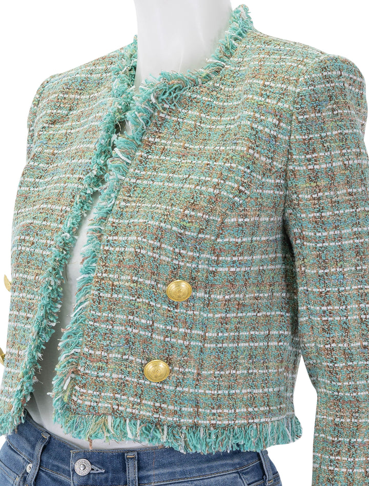 clydie collarless crop blazer in lagoon tweed