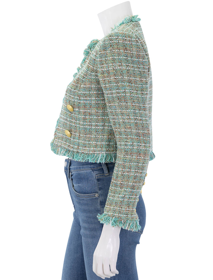 clydie collarless crop blazer in lagoon tweed