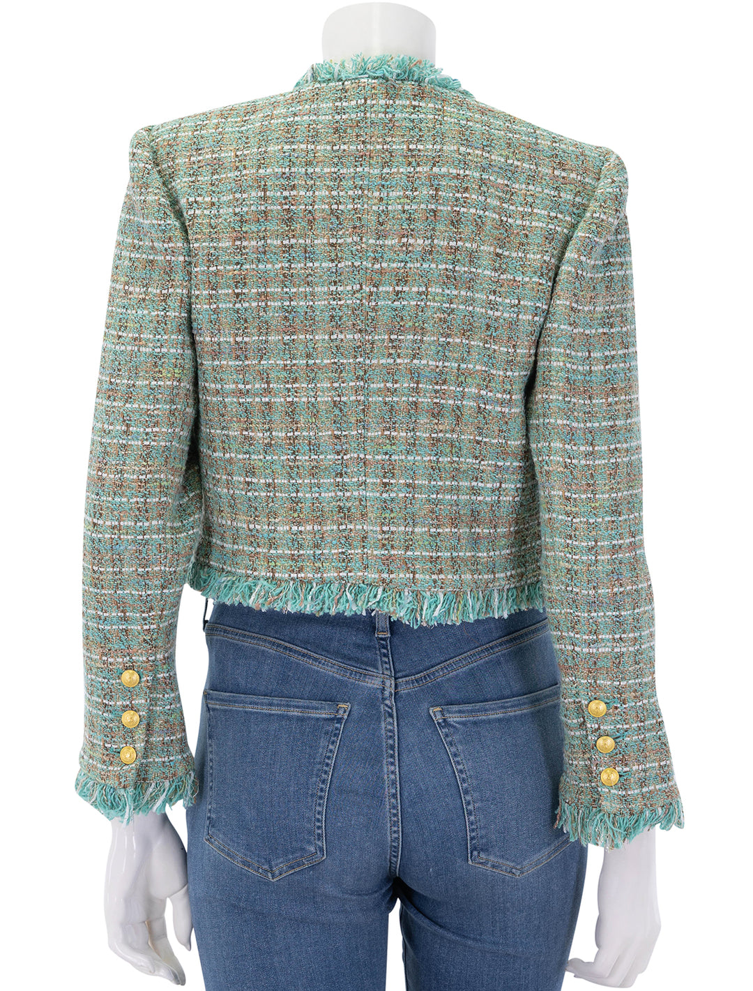 clydie collarless crop blazer in lagoon tweed