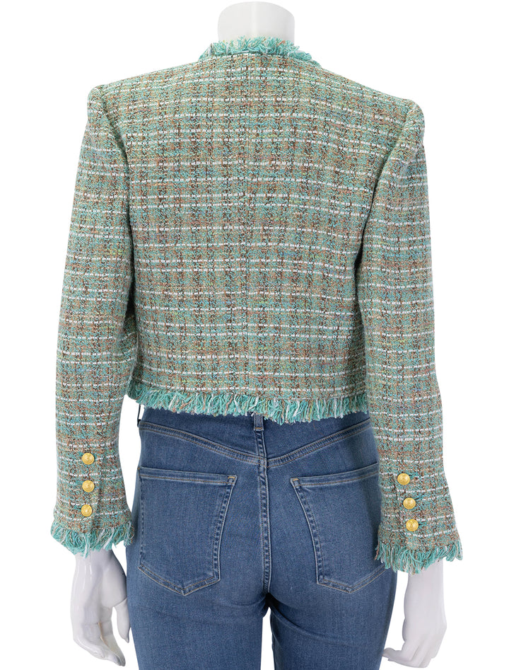 clydie collarless crop blazer in lagoon tweed
