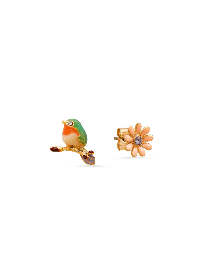 enamel bird and flower studs