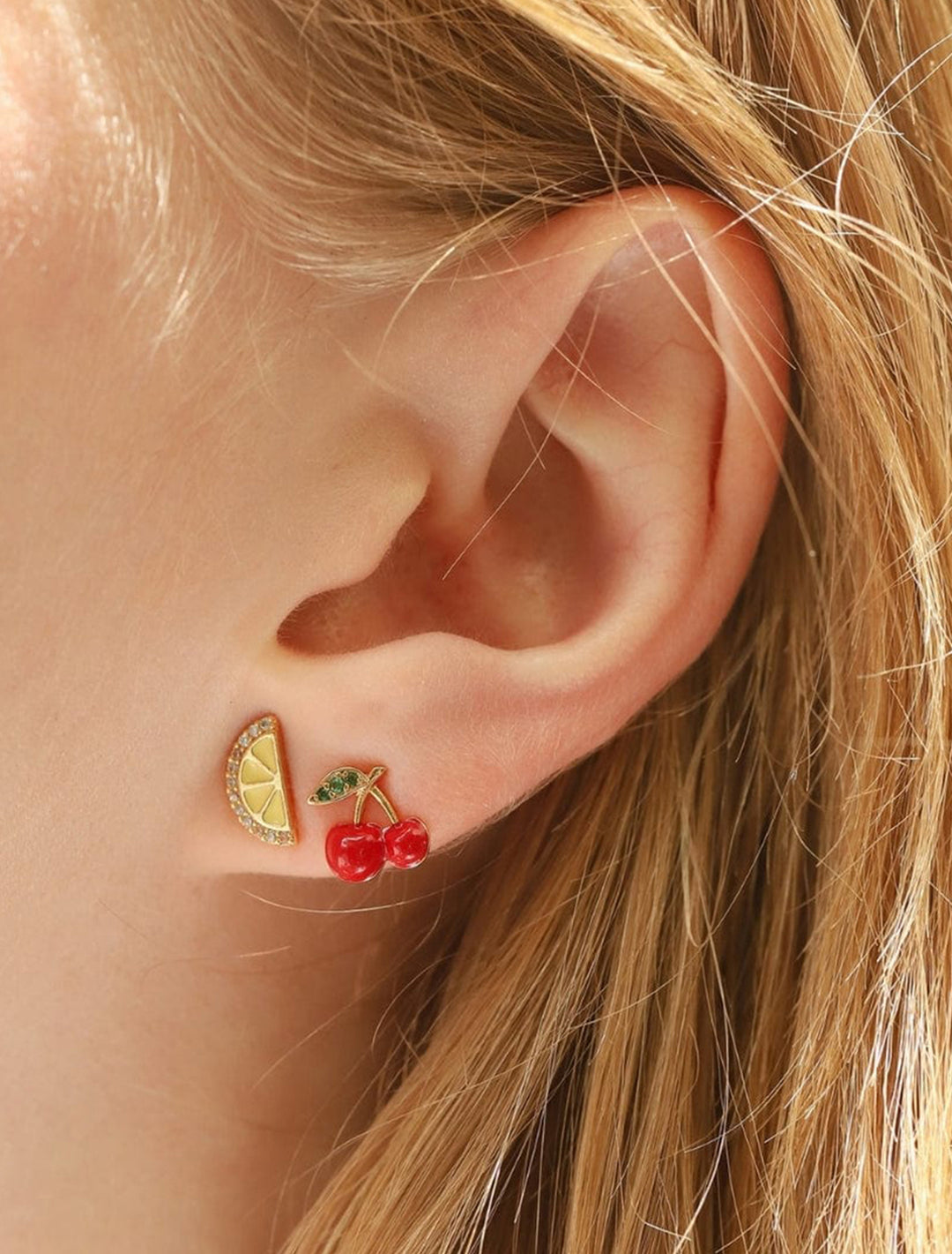 cherry studs with stone accents