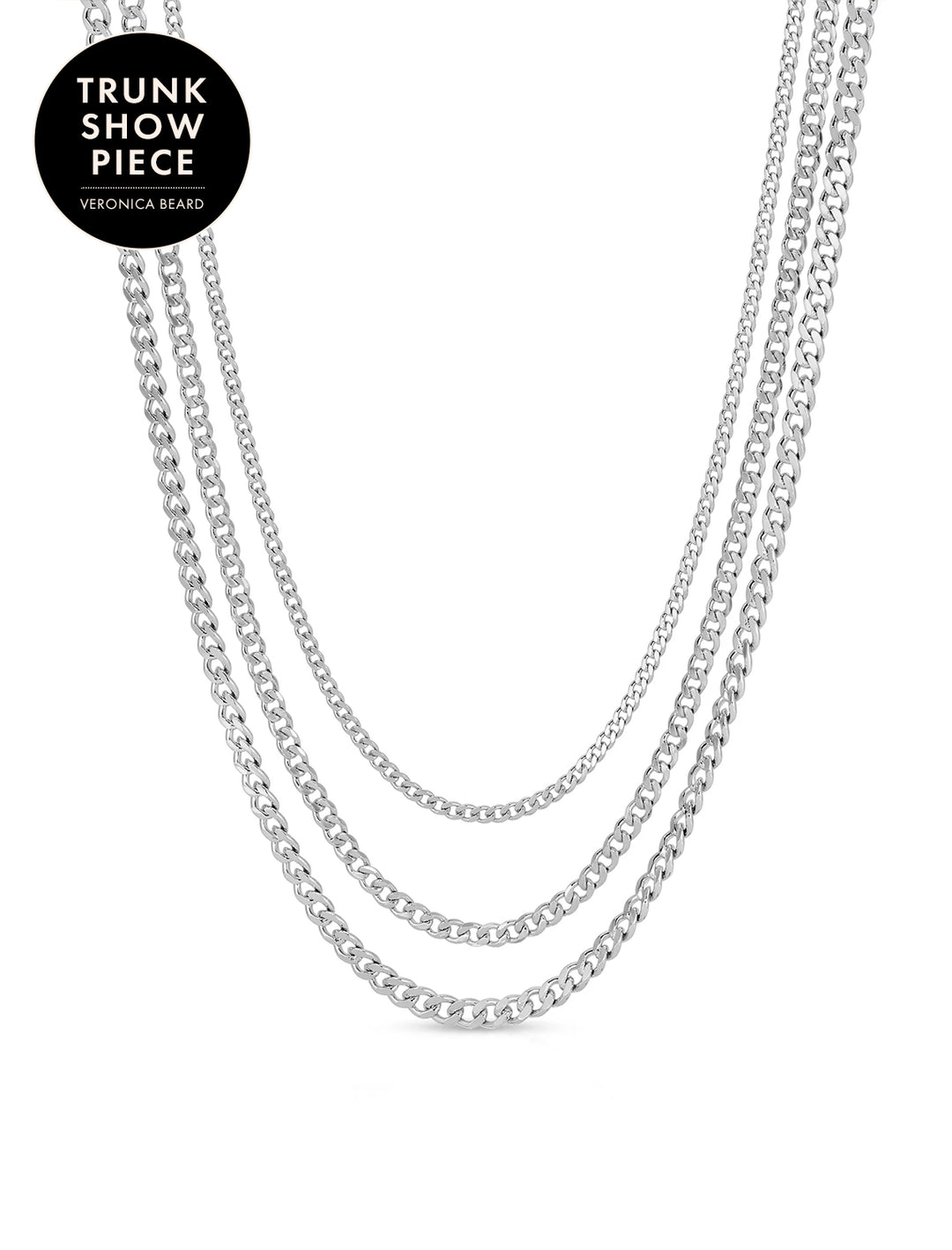 cuban link trio necklace in silver