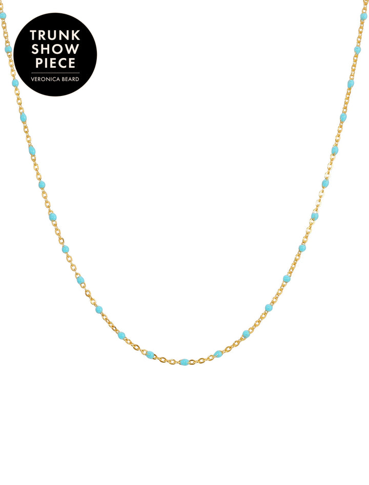 gold filled enamel beaded necklace in turquoise