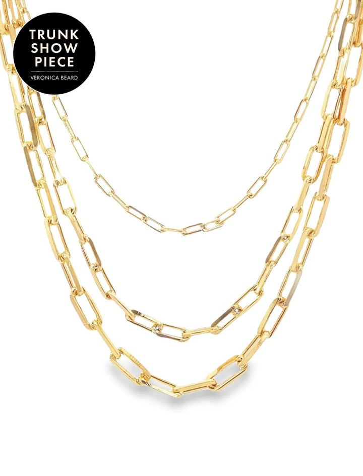 paperclip trio necklace in gold