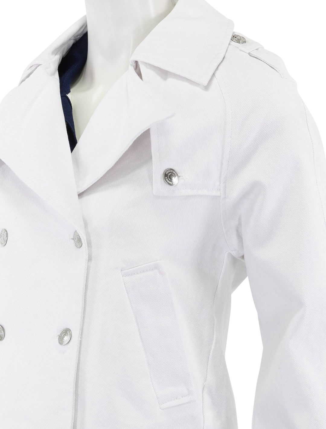 close up view of sirus jacket in white