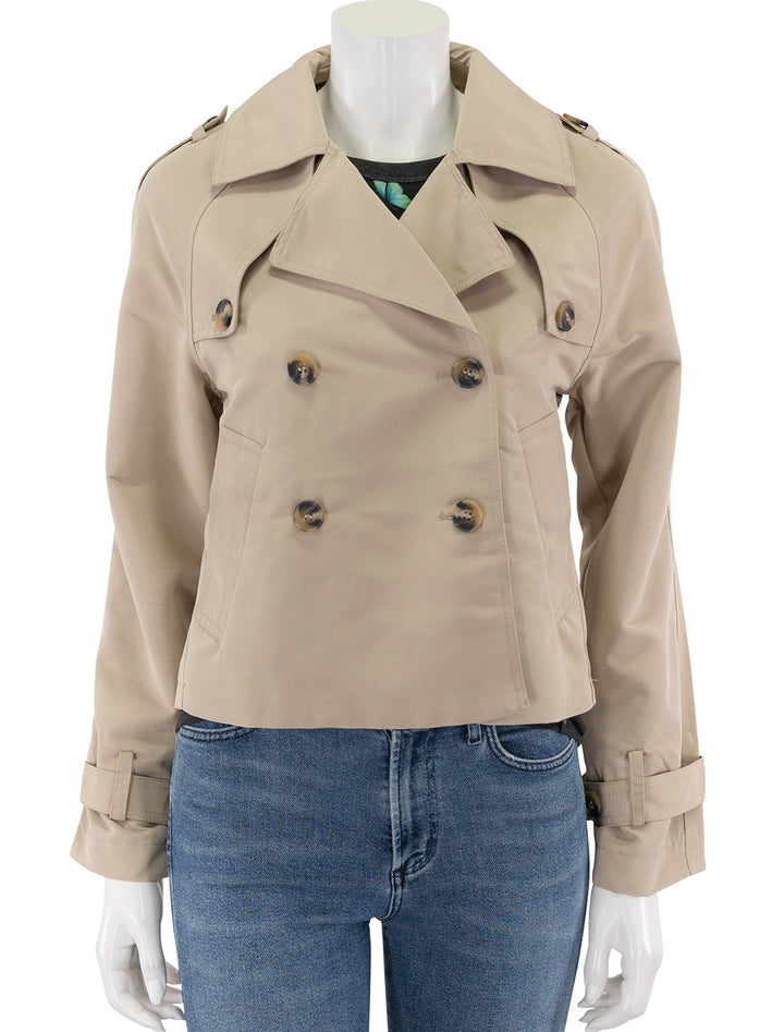 front view of sirus jacket in light khaki