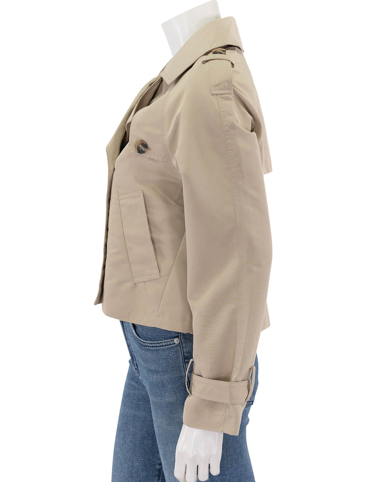 side view of sirus jacket in light khaki