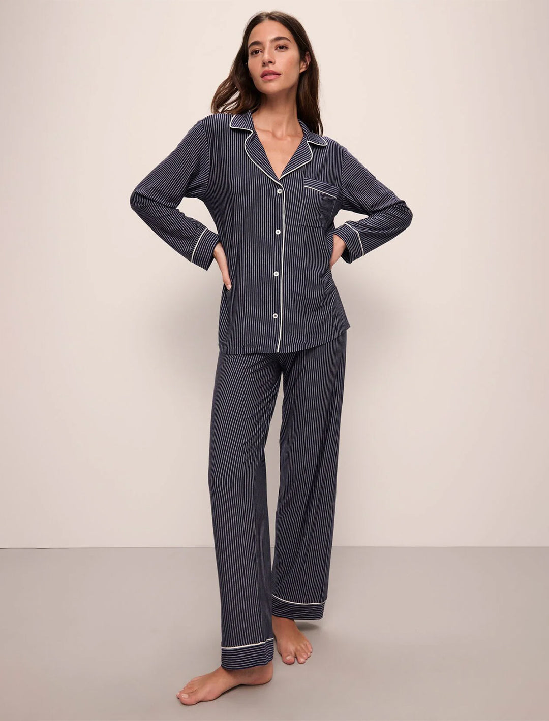 gisele pajama set in navy and white stripe